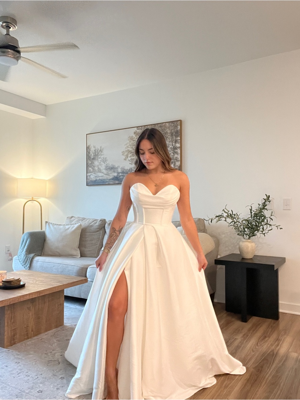 Classic Strapless Sweetheart White Corset Ball Gown - Picture 4 of 9